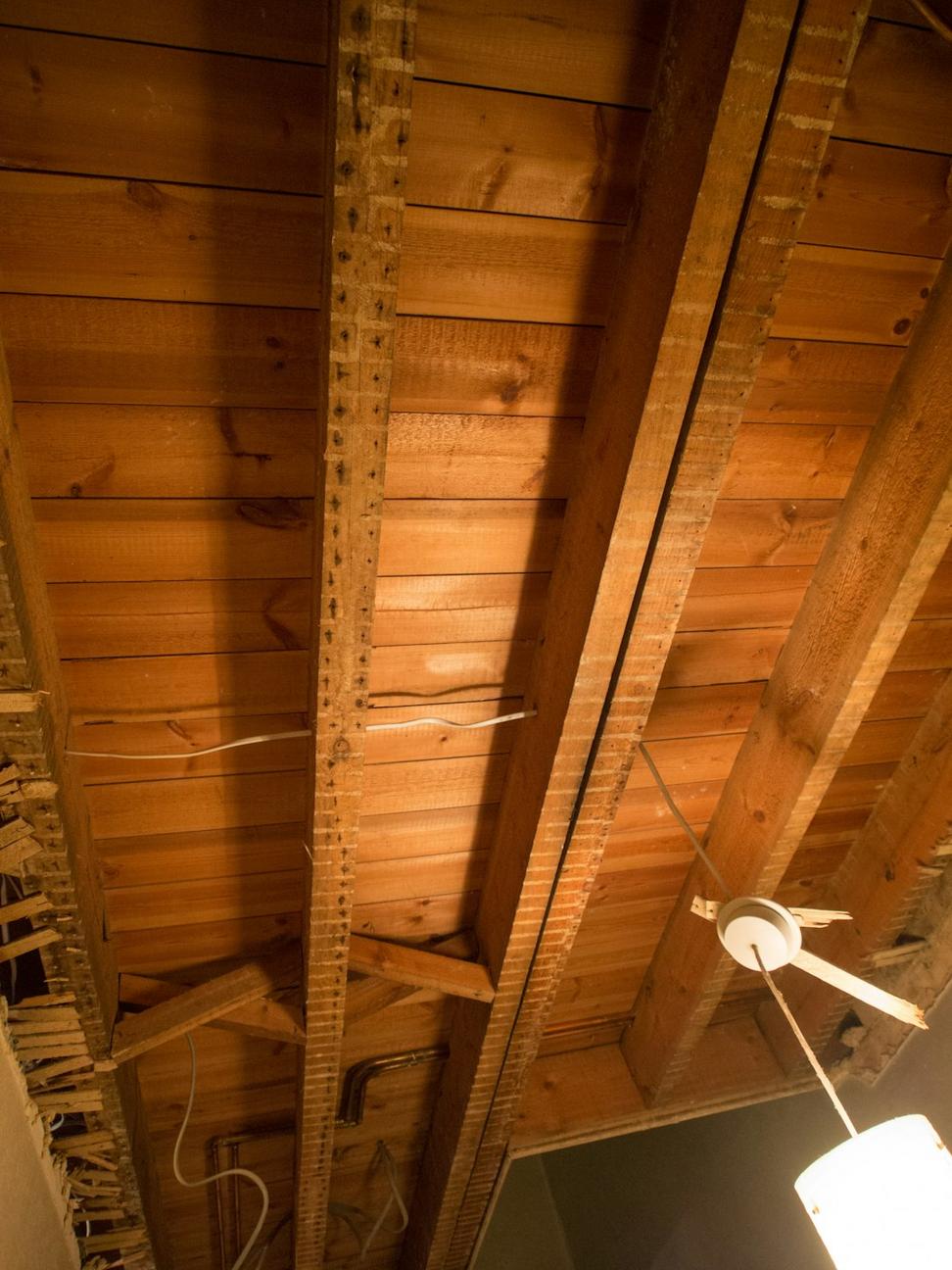 Interior with timber trusses